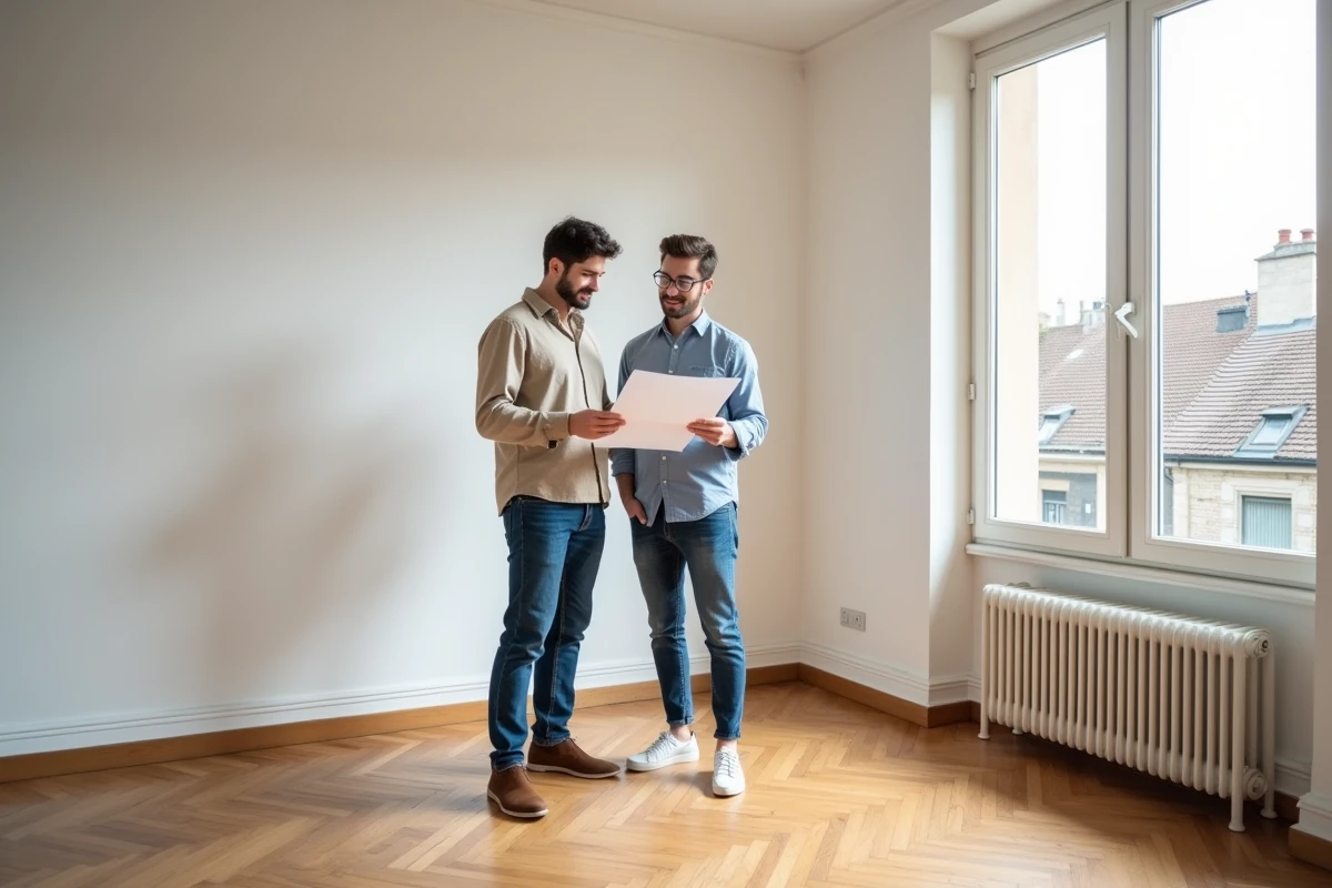Couple visitant un appartement vide à louer dans une ville de province française